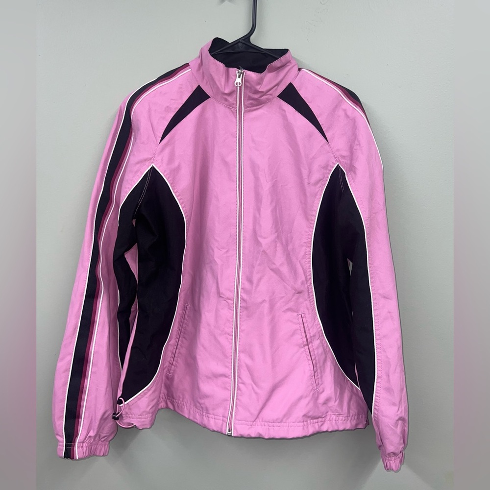 Vintage St Johns Bay Active Jacket Womens M Medium Zip Windbreaker Pink Black